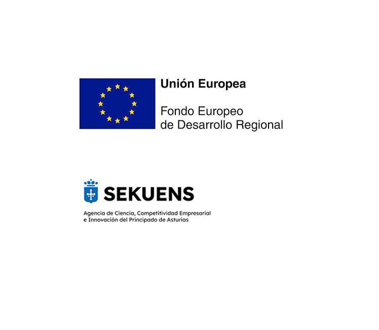 Logo de la unión Europea (Fondo Europeo de Desarrollo Regional) y logo de Sekuens.